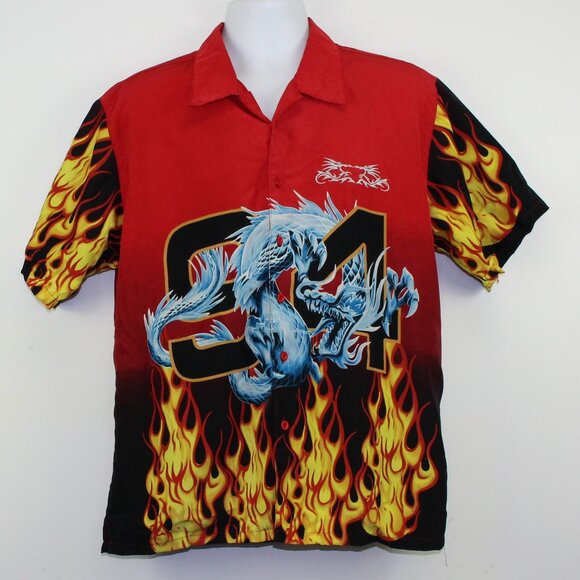 Urban Rags Flames Dragon Fire Button Short Sleeve Shirt (M) - Picture 1 of 8